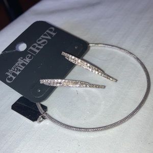 Set of STERLING SILVER Bangle BRACELET & Sparkly Silver PIERCED EARRINGS